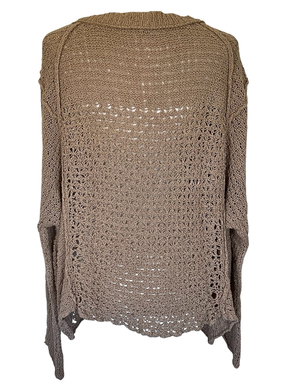 Free People Baja Laguna Coast Oversized Crochet Open Knit Tan V-Neck Sweater - Picture 6 of 10